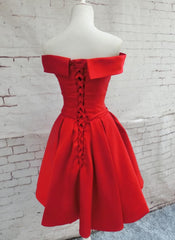 Formal Dresses And Gowns, Red Satin Short Party Dress, Red Off Shoulder Homecoming Dress