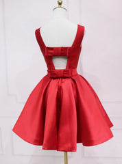 Bridesmaid Dresses Strapless, Red Satin Short Simple Backless Party Dress, Red Homecoming Dress