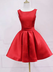 Braids, Red Satin Short Simple Backless Party Dress, Red Homecoming Dress