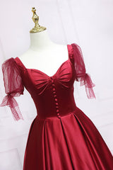 Bridesmaids Dresses Convertible, Red Satin Sweetheart Neckline Long Formal Dress, A-Line Evening Graduation Dress