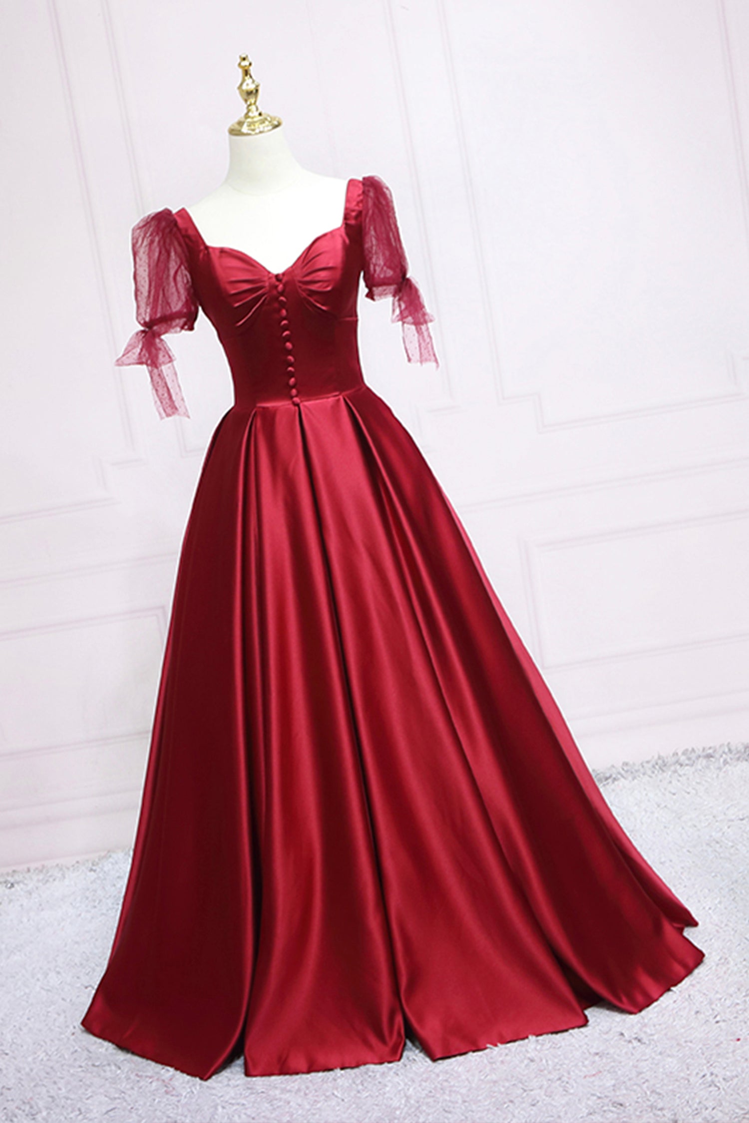 Bridesmaid Dresses Convertable, Red Satin Sweetheart Neckline Long Formal Dress, A-Line Evening Graduation Dress