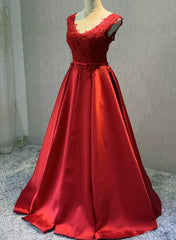 Bridesmaid Dress Purple, Red Satin V-neckline Floor Length Prom Dress, Backless Red Party Dress