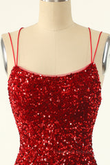 Prom Dresses Brand, Red Sequin Bodycon Mini Party Dress with Double Straps