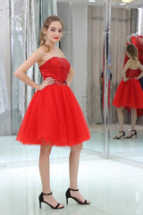 Bridesmaids Dress Designs, Red Sequined Tulle Strapless Homecoming Dresses
