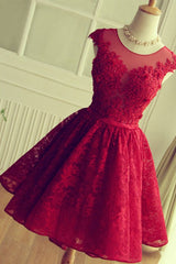 Homecoming Dress Black, Red Short Lace Homecoming Dresses,Knee-length Prom Dress,Party Gown