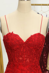 Red Spaghetti Straps Tight Short Homecoming Dress with Appliques