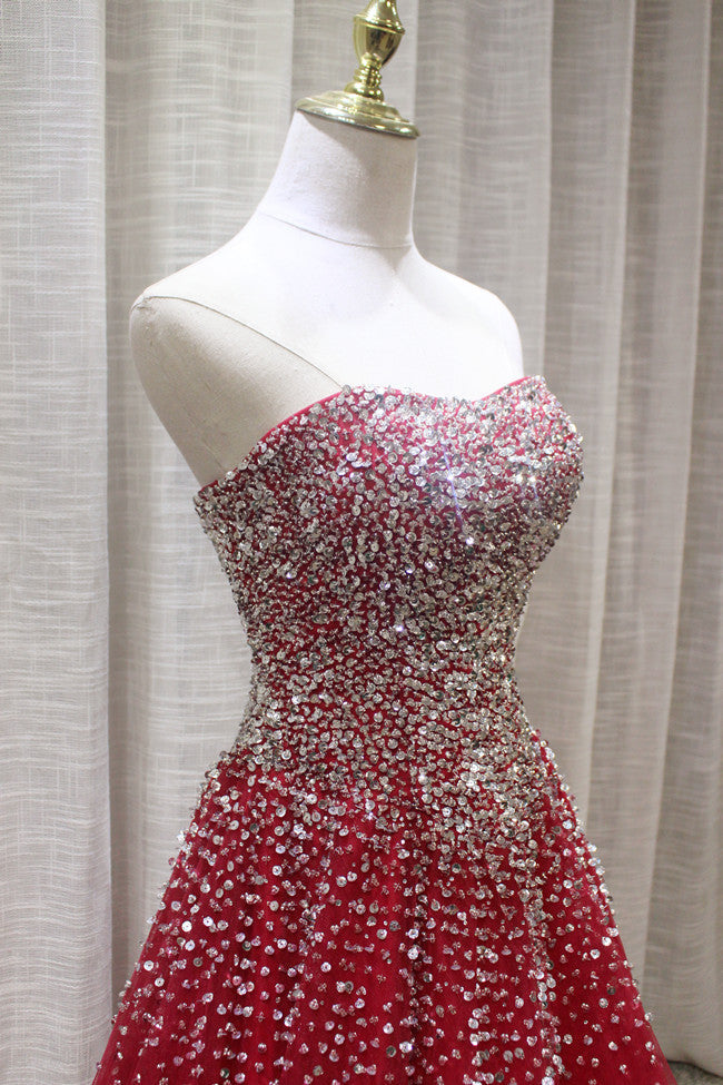 Homecoming Dress Boutiques, Red Sparkle Prom Dress , Handmade Charming Formal Gown, Prom Dress