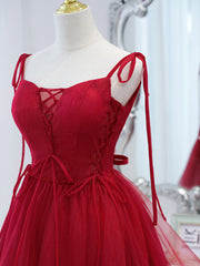 Prom Dress Boho, Red Straps Tulle Short Homecoming Dress Prom Dress, Red V-neckline Formal Dresses