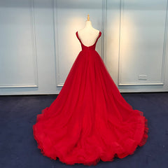 Mermaid Wedding Dress, Red Sweetheart Straps Long Ball Gown Evening Dress, Red Tulle Prom Dress