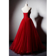 Bridesmaid Dresses Cheap, Red Sweetheart Tulle Ball Gown Floor Length Formal Dress, Red Tulle Evening Dress Party Dress