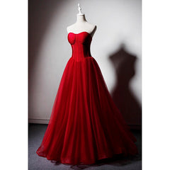 Bridesmaid Dresses Colorful, Red Sweetheart Tulle Ball Gown Floor Length Formal Dress, Red Tulle Evening Dress Party Dress
