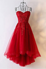 Women Dress, Red Sweetheart Tulle High Low Homecoming Dress , Red Party Dress