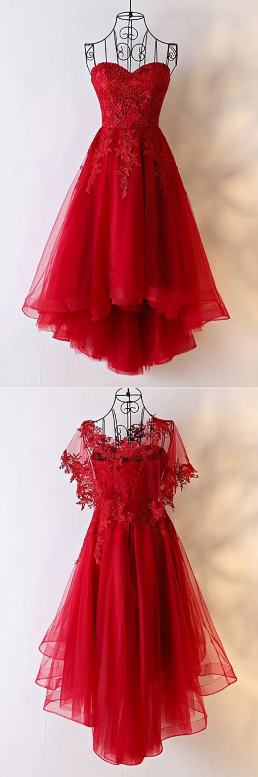 Maxi Dress Outfit, Red Sweetheart Tulle High Low Homecoming Dress , Red Party Dress