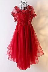 Dress Short, Red Sweetheart Tulle High Low Homecoming Dress , Red Party Dress