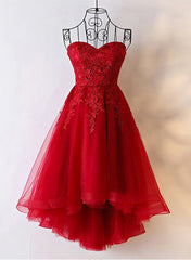 Short Dress Style, Red Sweetheart Tulle High Low Homecoming Dress , Red Party Dress