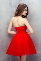 Prom Dress Long Mermaid, Red Sweetheart Tulle Short Mini Homecoming Dresses