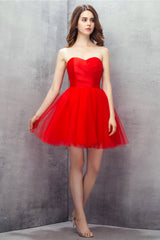 Prom Dresses Long Mermaide, Red Sweetheart Tulle Short Mini Homecoming Dresses