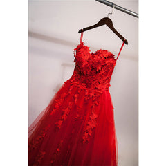 Evening Dresses For Over 41S, Red Sweetheart Tulle with Applique Party Dress , Tulle Formal Gowns