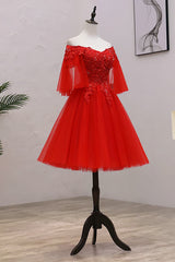 Formal Dresses Winter, Red Sweetheart Tulle with Lace and Beaded Homecoming Dress, Red Party Dress