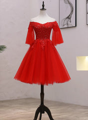 Formal Dress Boutique, Red Sweetheart Tulle with Lace and Beaded Homecoming Dress, Red Party Dress