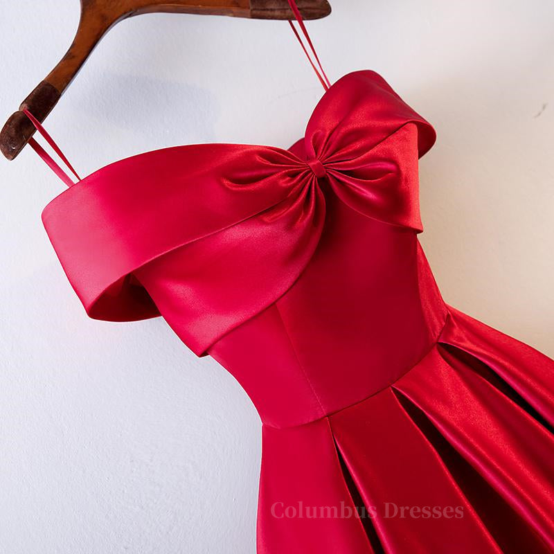 Evening Dresses Floral, Red Tea Length Prom Dresses, Red Tea Length Formal Bridesmaid Dresses