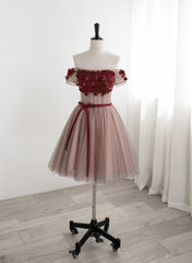 Evening Dress Italy, Red Tulle Beaded and Lace Short Party Dresses, Off Shoulder Prom Dresses