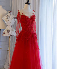 Homecoming Dress Online, Red Tulle Lace Off Shoulder Long Prom Dress Red Lace Evening Dress