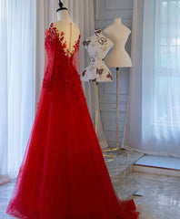 Homecoming Dresses 2025, Red Tulle Lace Off Shoulder Long Prom Dress Red Lace Evening Dress