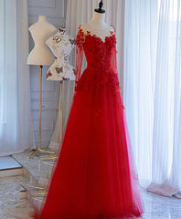 Homecoming Dresses Short, Red Tulle Lace Off Shoulder Long Prom Dress Red Lace Evening Dress