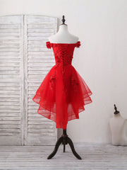 Prom Dress Boutique, Red Tulle Lace Off Shoulder Short Prom Dress, Red Homecoming Dress