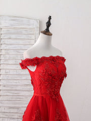 Prom Dress Colors, Red Tulle Lace Off Shoulder Short Prom Dress, Red Homecoming Dress
