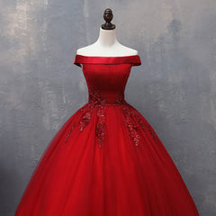 Formal Dress Website, Red Tulle Long Off the Shoulder Sweet 16 Dress, Red Party Gown