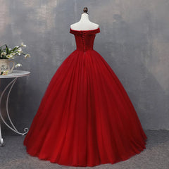 Formal Dresses Website, Red Tulle Long Off the Shoulder Sweet 16 Dress, Red Party Gown