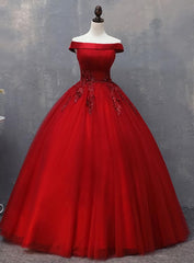 Formal Dresses Wedding, Red Tulle Long Off the Shoulder Sweet 16 Dress, Red Party Gown