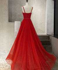 Prom Dresses Simple, Red Tulle Long Prom Dress, Red Tulle Evening Dress