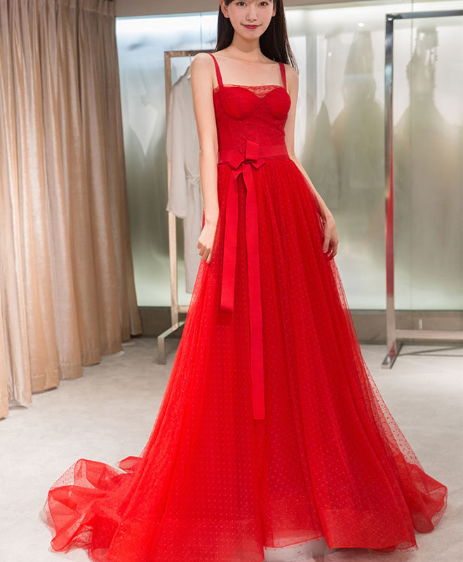 Prom Dress Simple, Red Tulle Long Prom Dress, Red Tulle Evening Dress