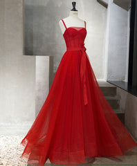 Prom Dress A Line Prom Dress, Red Tulle Long Prom Dress, Red Tulle Evening Dress