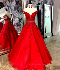 Party Dress Baby, Red v neck tulle lace long prom dress, red tulle evening dress