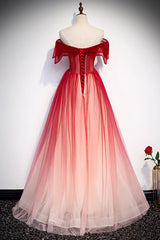 Formal Dress Suits For Ladies, Red Off the Shoulder Long Tulle Prom Dress with Beading, Party Gown with Sequins