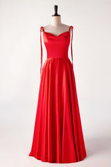 Prom Dress Shorts, Cowl Neck Red Satin Long Maxi Dress