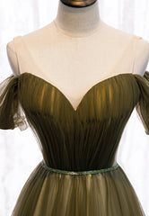 Prom Dresses Emerald Green, Green Tulle Long A-Line Prom Dresses, Off the Shoulder Evening Dresses