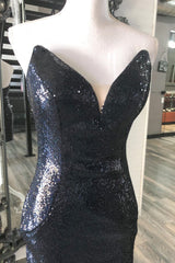 Prom Dresse Long, Blue Sequin Strapless Bodycon Homecoming Dress