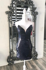 Prom Dresses Shopping, Blue Sequin Strapless Bodycon Homecoming Dress