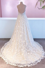 Wedding Dresse Unique, Romantic Long A-Line Sweetheart Appliques Lace Tulle Wedding Dress