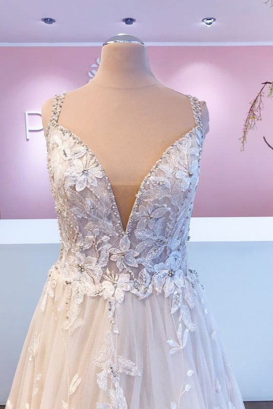 Wedding Dresses Gown, Romantic Long A-Line Sweetheart Appliques Lace Tulle Wedding Dress