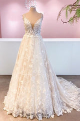 Wedding Dresses Unique, Romantic Long A-Line Sweetheart Appliques Lace Tulle Wedding Dress