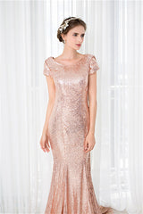 Prom Dresses Ball Gown Elegant, Rose Gold Sequin Mermaid Prom Dresses