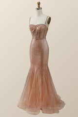 Party Dress For Christmas Party, Rose Gold Shimmer Mermaid Long Formal Dress