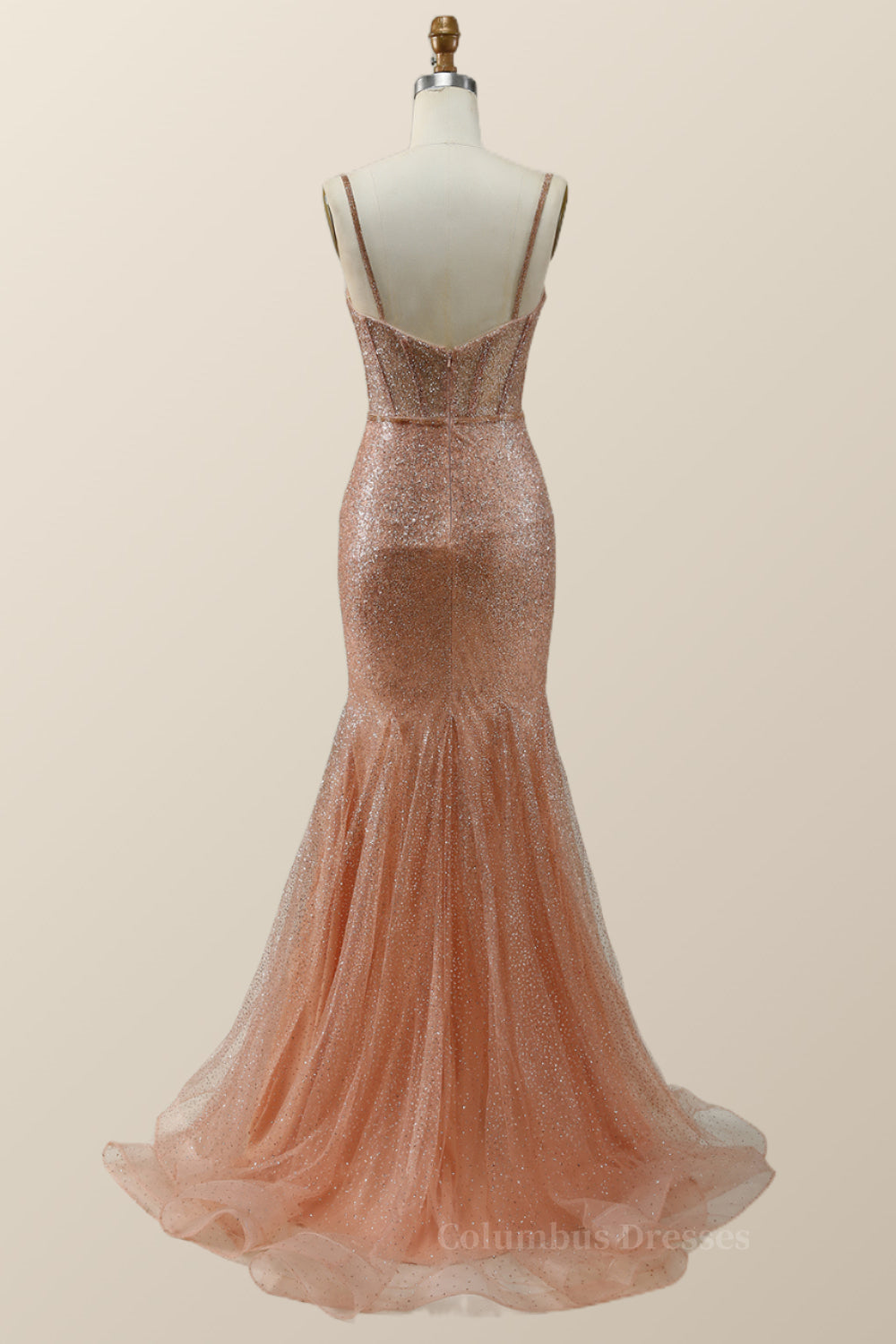 Party Dresses For Christmas Party, Rose Gold Shimmer Mermaid Long Formal Dress