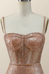 Party Dress Up Ideas Halloween Costumes, Rose Gold Shimmer Mermaid Long Formal Dress